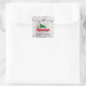 Retro Red Car met kerstboom Vierkante Sticker (Tas)