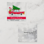 Retro Red Car met kerstboom Vierkante Visitekaartje (Voorkant / Achterkant)