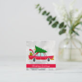 Retro Red Car met kerstboom Vierkante Visitekaartje (Staand voorkant)