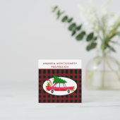 Retro Red Car met kerstboom Vierkante Visitekaartje (Staand voorkant)