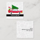 Retro Red Car met kerstboom Vierkante Visitekaartje (Voorkant / Achterkant)