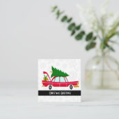 Retro Red Car met kerstboom Vierkante Visitekaartje (Staand voorkant)