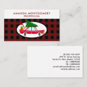 Retro Red Car met kerstboom Visitekaartje (Voorkant / Achterkant)