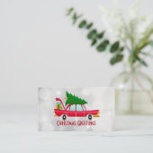 Retro Red Car met kerstboom Visitekaartje (Staand voorkant)