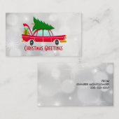 Retro Red Car met kerstboom Visitekaartje (Voorkant / Achterkant)