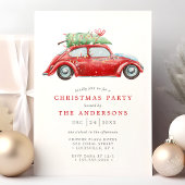 Retro Red Car  Waterverf kerstfeest Kaart