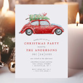 Retro Red Car  Waterverf kerstfeest Kaart