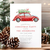 Retro Red Car  Waterverf kerstfeest Kaart