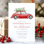 Retro Red Car  Waterverf kerstfeest Kaart<br><div class="desc">Nodig uw gasten uit voor een nostalgische feestviering met deze charmante kerstfeestuitnodiging met een waterverf van een rode auto met een kerstboom en cadeaus. Het retro ontwerp roept klassieke vakantietradities op, waardoor een warme en uitnodigende sfeer ontstaat voor uw bijeenkomst. Personaliseer met uw evenementgegevens om het uniek van u te...</div>