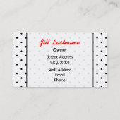 Retro Red Cat Eye zonnebrillen & Black Polka Dots Visitekaartje (Achterkant)