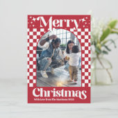 Retro Red Checkerboard Christmas Flat Card Feestdagenkaart (Staand voorkant)
