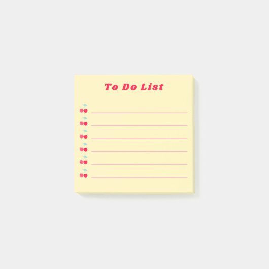 Retro Red Cherry Bullet Point To Do List Yellow Post-it® Notes (Voorkant)
