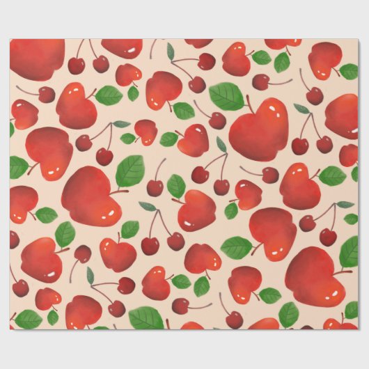 Retro Red Cherry Fruit Orchard Pattern Gift Cadeaupapier (Vlak)