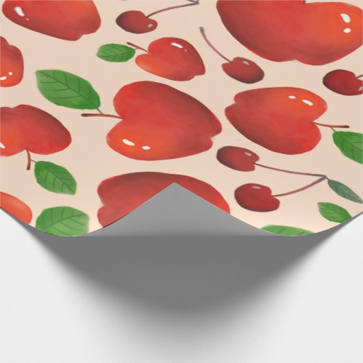 Retro Red Cherry Fruit Orchard Pattern Gift Cadeaupapier (Hoek)