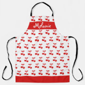 Retro Red Cherry Pattern White, gepersonaliseerd Schort (Voorkant)