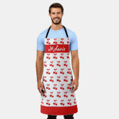 Retro Red Cherry Pattern White, gepersonaliseerd Schort (Gedragen)