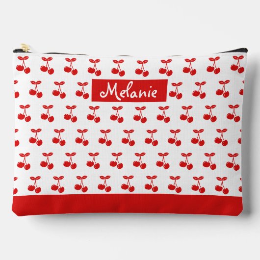 Retro Red Cherry Pattern Wit Gepersonaliseerd Etui (Voorkant)