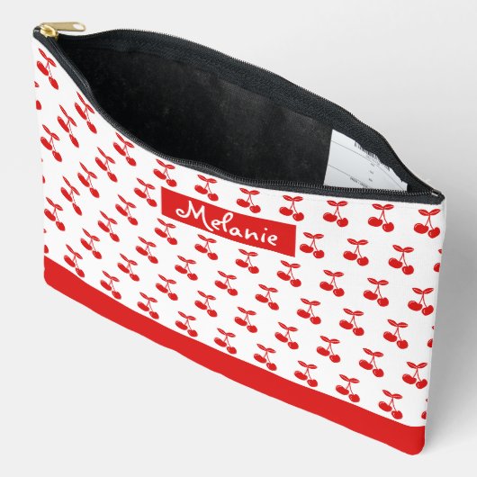 Retro Red Cherry Pattern Wit Gepersonaliseerd Etui (Open)