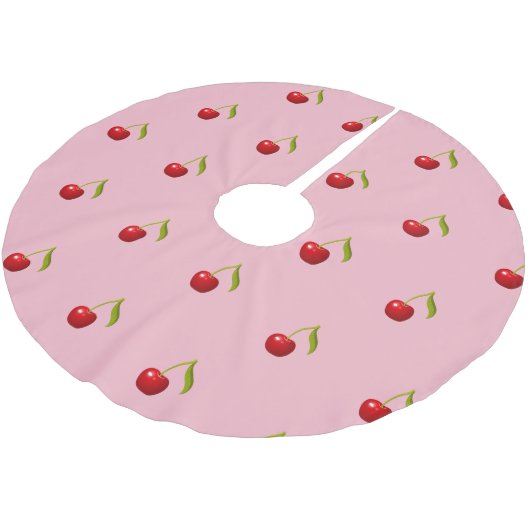 Retro   Red Cherry Roze Patroon Kerstboom Rok (Gekanteld)