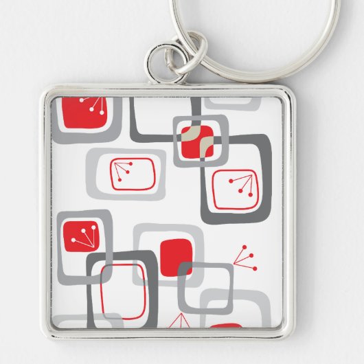 Retro Red Cherry Squares Sleutelhanger (Voorkant)