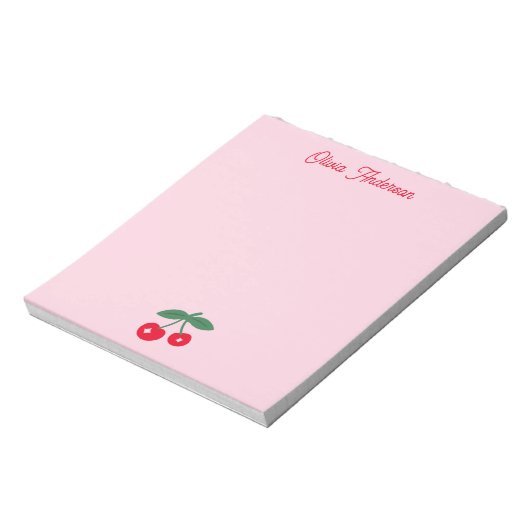 Retro Red Cherry Valentines Day Personalized Name Notitieblok (Linkerzijde)