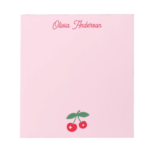 Retro Red Cherry Valentines Day Personalized Name Notitieblok (Voorkant)