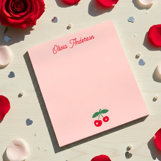 Retro Red Cherry Valentines Day Personalized Name Notitieblok