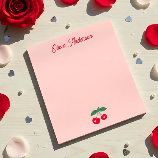 Retro Red Cherry Valentines Day Personalized Name Notitieblok