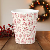Retro Red Christmas Doodle Papieren Bekers