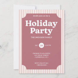 Retro Red Christmas Party Striped Invitation Kaart