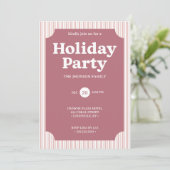 Retro Red Christmas Party Striped Invitation Kaart (Staand voorkant)
