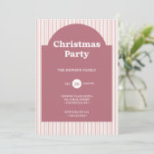 Retro Red Christmas Party Striped Invitation Kaart (Staand voorkant)