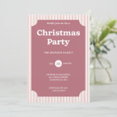 Retro Red Christmas Party Striped Invitation Kaart (Staand voorkant)