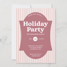 Retro Red Christmas Party Striped Invitation Kaart