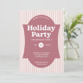 Retro Red Christmas Party Striped Invitation Kaart (Staand voorkant)