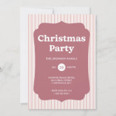 Retro Red Christmas Party Striped Invitation Kaart (Voorkant)