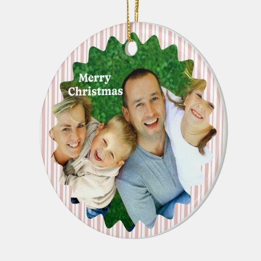 Retro Red Christmas Party Striped  Keramisch Ornament (Links)