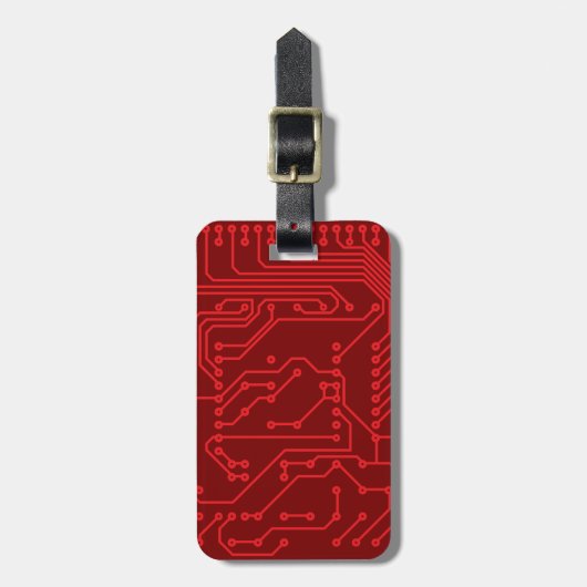 Retro Red Circuit Board Tech Pattern Bagagelabel (Voorkant verticaal)