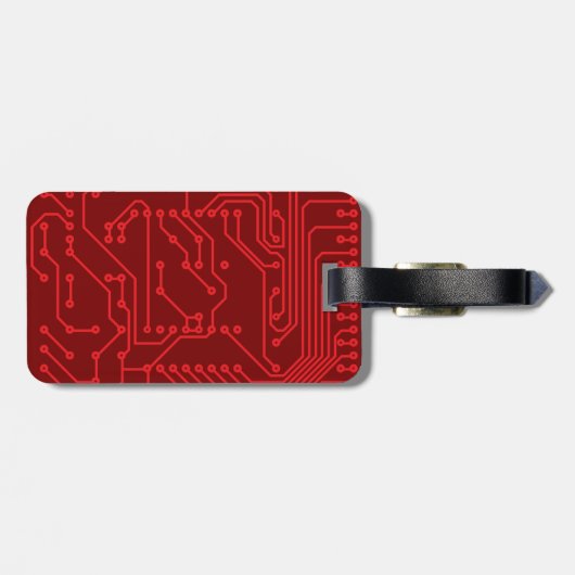 Retro Red Circuit Board Tech Pattern Bagagelabel (Achterkant horizontaal)
