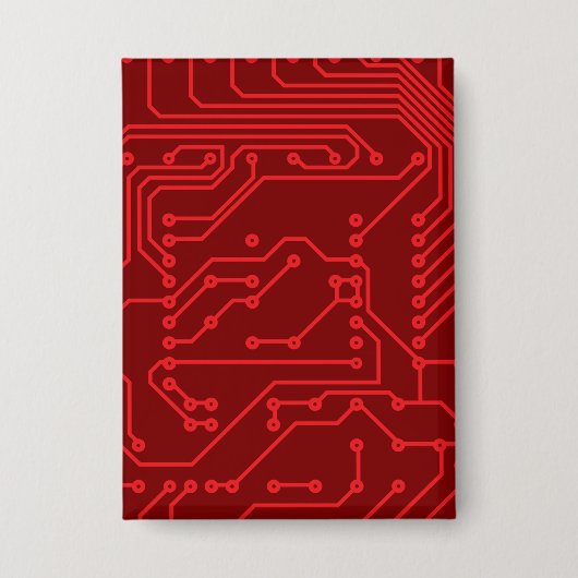 Retro Red Circuit Board Tech Pattern Button (Voorkant)