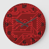 Retro Red Circuit Board Tech Pattern Grote Klok (Voorkant)