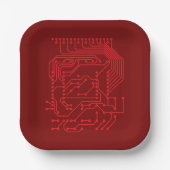 Retro Red Circuit Board Tech Pattern Papieren Bordje (Voorkant)
