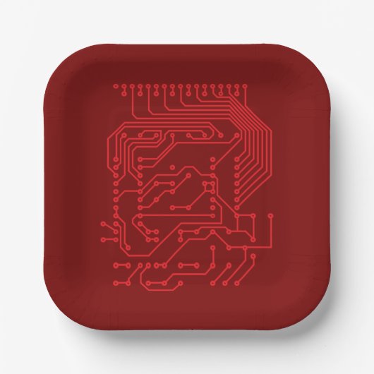 Retro Red Circuit Board Tech Pattern Papieren Bordje (Voorkant)
