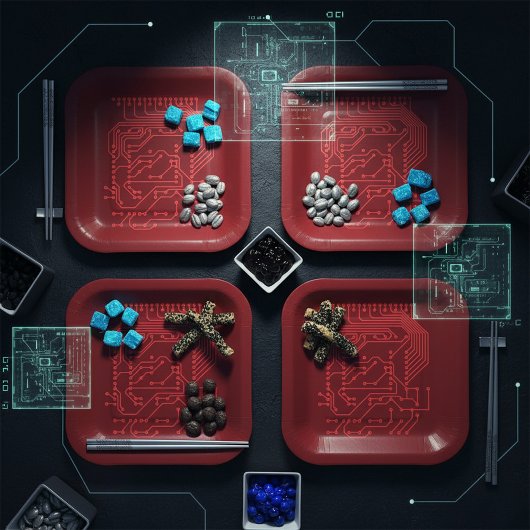 Retro Red Circuit Board Tech Pattern Papieren Bordje