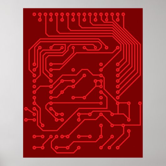Retro Red Circuit Board Tech Pattern Poster (Voorkant)
