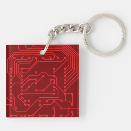 Retro Red Circuit Board Tech Pattern Sleutelhanger (Achterkant)