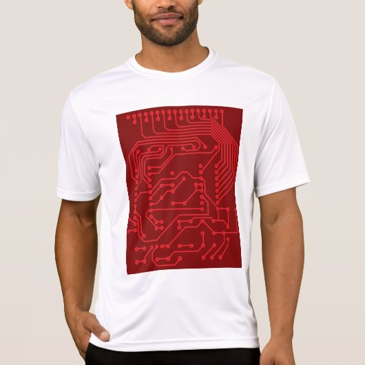 Retro Red Circuit Board Tech Pattern T-shirt (Voorkant)
