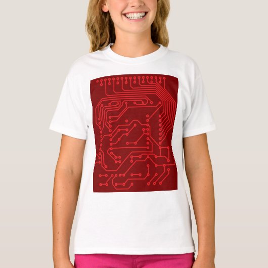 Retro Red Circuit Board Tech Pattern T-shirt (Voorkant)