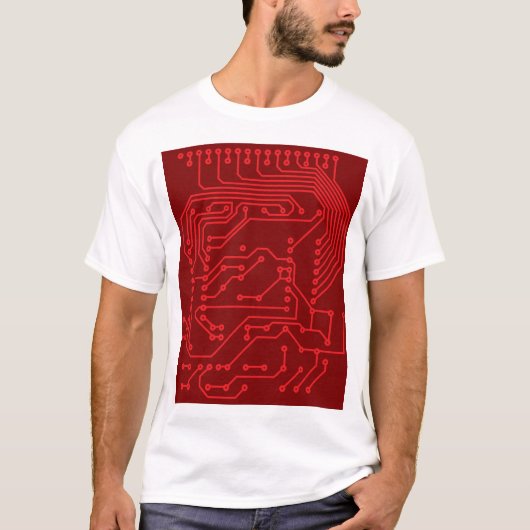 Retro Red Circuit Board Tech Pattern T-shirt (Voorkant)