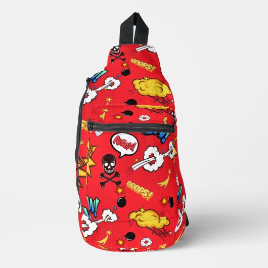 Retro Red Comic Book Pop Art Explosion Pattern Sling Bag (Voorkant)